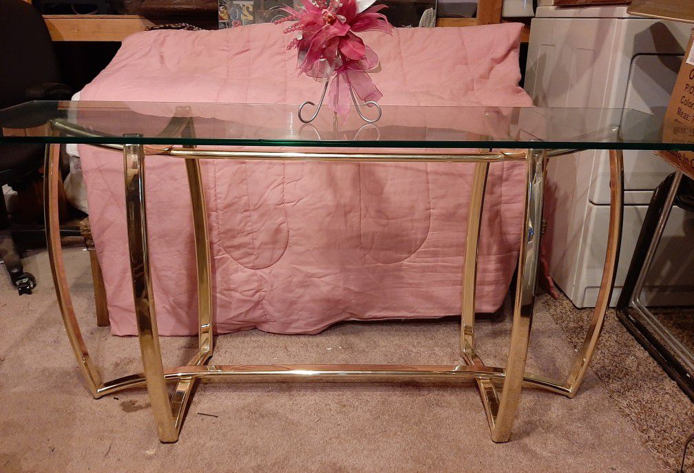 Gold sofa table with glass top, asking $30