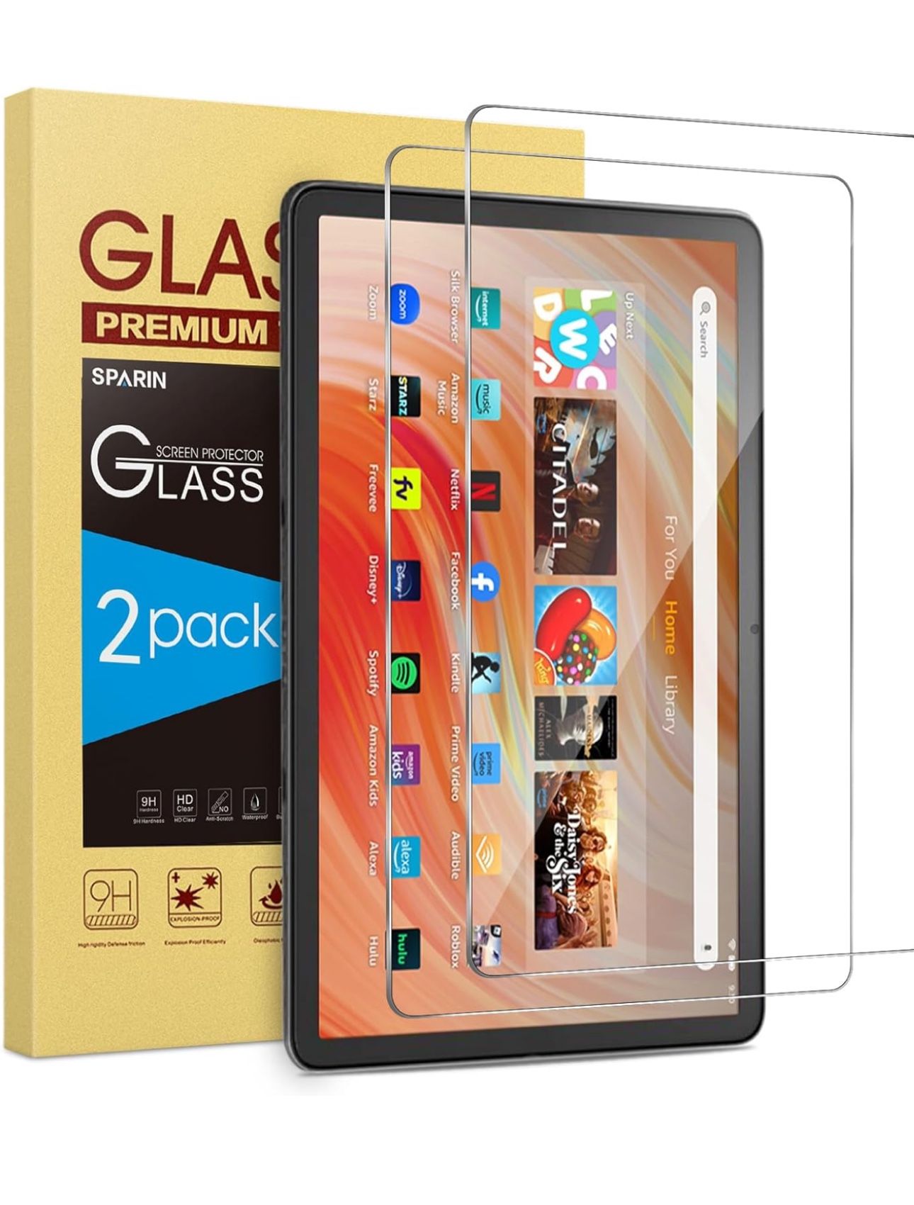 SPARIN 2 Pack Screen Protector for Amazon Fire HD 10 Tablet (2023/2021-13th/11th Generation) 10.1 Inch, 9H Hardness Tempered Glass for Fire 10/Fire HD
