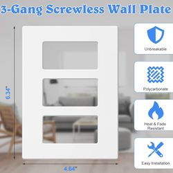 3-Gang Screwless Wall Plate Decorator Outlet Covers for Electrical Outlets,Light Switch,Hidden Screw Face Plates Size 6.34"x4.64" (2 Pack)