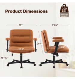 🔥Brand new 🔥 Criss Cross Office Chair with Wheels and Flip-up Arms, Luxury Cat Scratch PU Leather Vanity Desk Chair, Upholstered Wide Cross Legged C