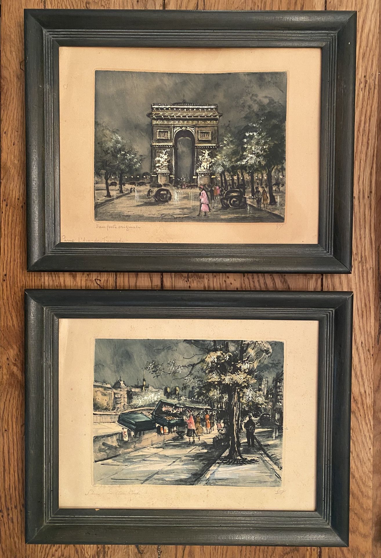 Pair of Vintage Paris Arc de Triomphe & Seine Watercolors 1962 14"x11"