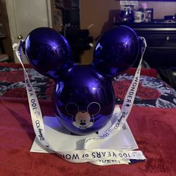 Disney Parks, 100th Anniversary Mickey Balloon, Popcorn Bucket, Royal Blue Ears & Strap, Used W/ Few Scratches, Great Condition !!
