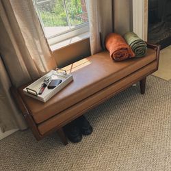 Wood Bench with Upholstered seat-Carmel Faux Leather