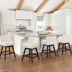 Beige Fabric Swivel Barstool set of 2