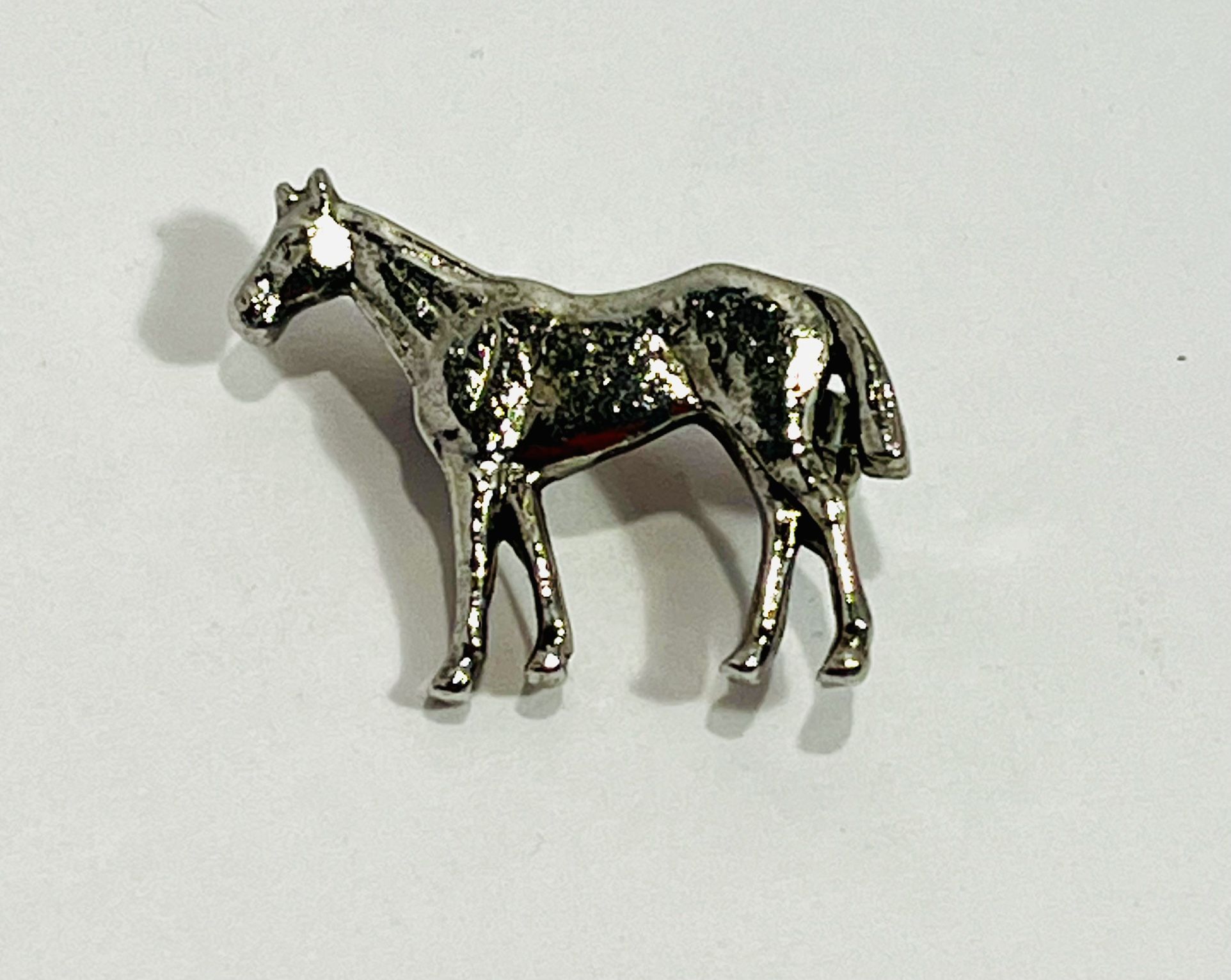 Horse Lapel Hat Jacket Pin Button Silver Color Metal 1.25” L