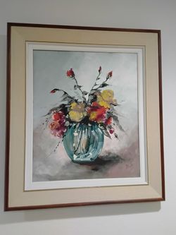 Large Original Oil Painting — Floral Still Life, 32" x 28" Framed