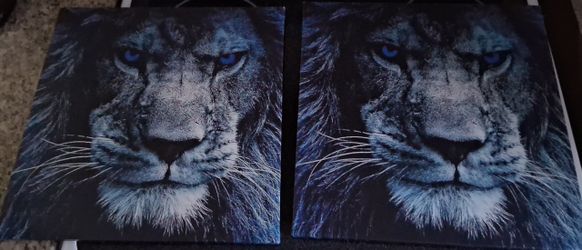 Set Of 2 Lion Canvas Framed Ready To Hang Wall Art Deco
