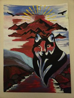 Wolf Painting On Paper Acrylic 11x15 