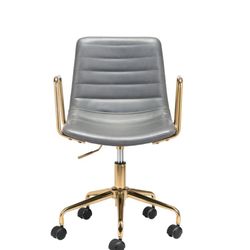 2 Modern Gold & Grey Channeled Faux Leather Desk Chair