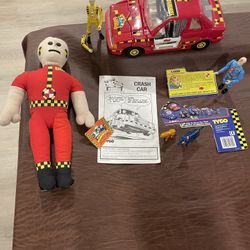 1991 Tyco crash dummies Crash Car With Vince, Larry, Dog, Cat Action Figures, And Plush Toy