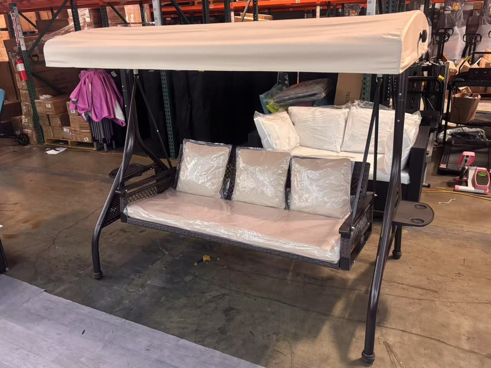 (2 Colors) New Outdoor Patio Porch Swing with Adjustable Canopy Cup Holder Thick Cushions