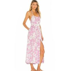 Free People S Perfect Sundress Midi Linen Dress Pink White Floral
