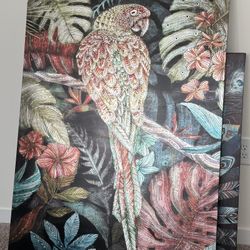 Set of 2 Large Canvas Wall Art – Parrot & Peacock
