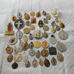 Vintage Christian Relics Medallions Metal Charms Coins 