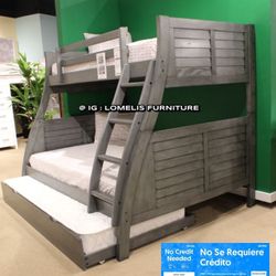 Twin/Full/Twin Gray Hoover Collection Bunk bed w. Orthopedic Mattresses Included 