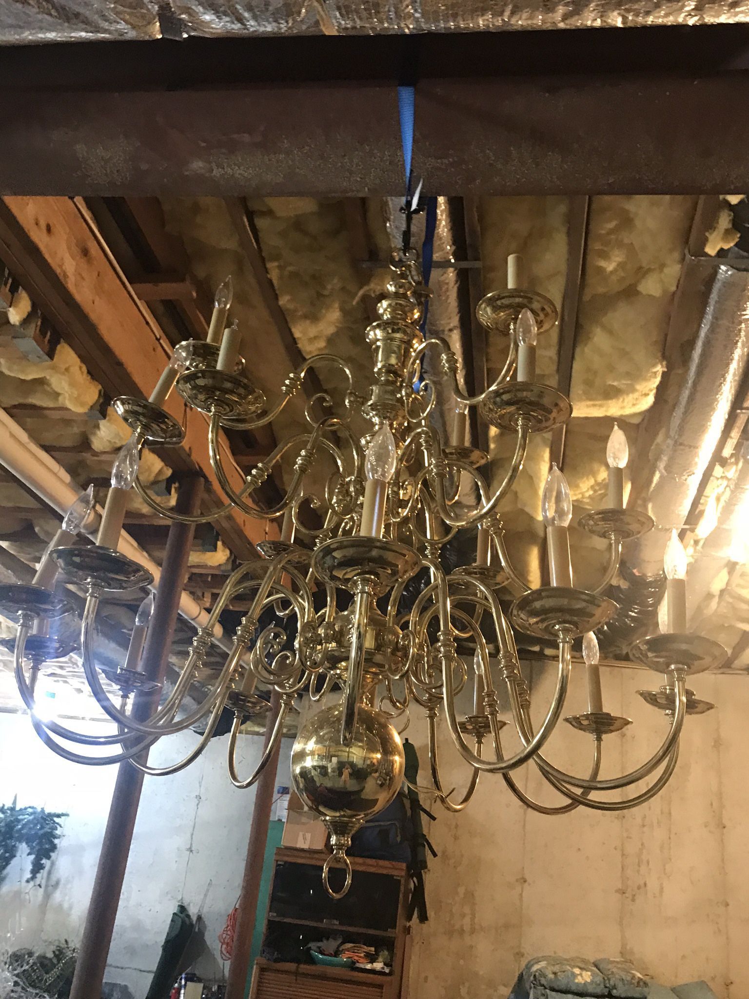 Large Brass Color Chandelier , 21 Lights $450