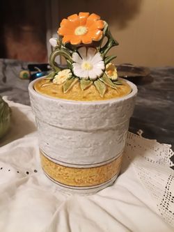 Ceramic Cookie Jar with Floral Lid
