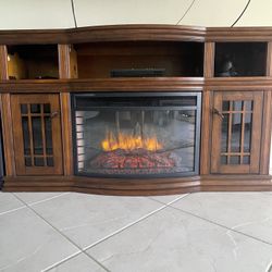 Glendon 56" Traditional Electric Fireplace TV and Media Console in Burnished Pecan