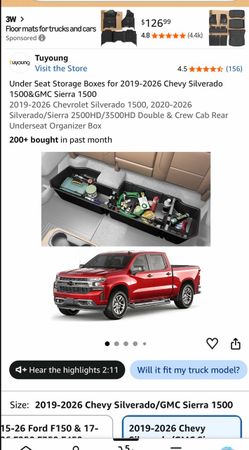 Under Seat Storage Boxes for 2019-2026 Chevy Silverado 1500&GMC Sierra 1-2026 Chevrolet Silverado 1500, 2020-2026 Silverado/Sierra 2500HD/3500