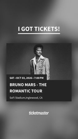BRUNO MARS 10/3/2026 Saturday night 1 ticket