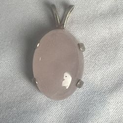 Pink Quartz Cabachon Pendant Sterling Silver Setting 