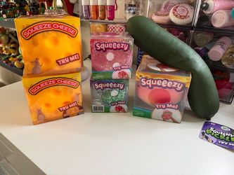 Squishy Cheese, Glitter Dice, Peach and Cucumber