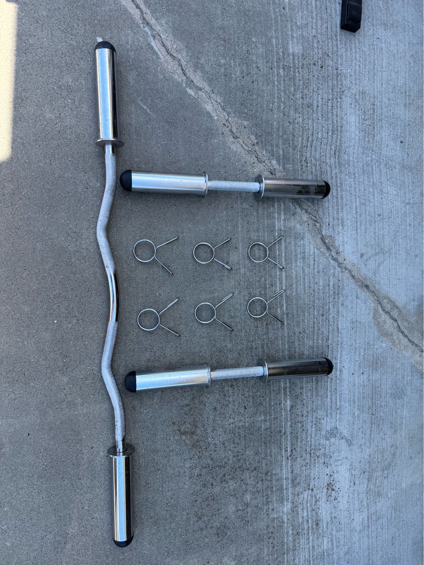 EZ bar and two dumbbell bars for Olympic plates