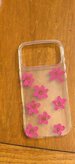 Clear Phone Case with Pink Pressed Flowers