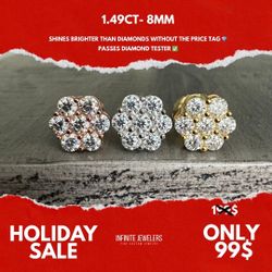 💎 1.49CT VVS 8mm Moissanite 925 silver Cluster Earrings – Only few In Stock!