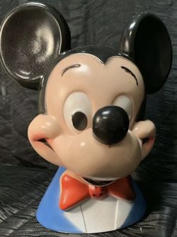 1971 Mickey Mouse Disney Blow Mold Unbreakable Piggy Coin Bank Head Play Pal