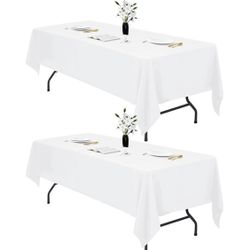 IVAPUPU 2 Pack 60 x 102 Inch White Rectangle Tablecloths, Waterproof Washable Wrinkle Resistant Table Covers for 6 Foot Tables, Wedding, Cocktail Part