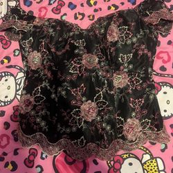 floral lace zip up corset