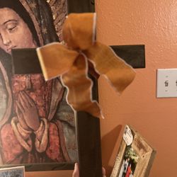 Wooden Handmade Cross With Orange Ribbon 