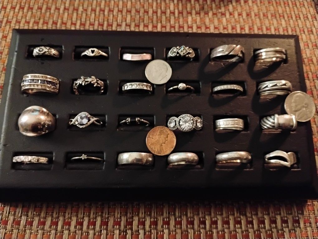 Sterling Silver Ring 24 Ring Lot Signed 925 Authentic
