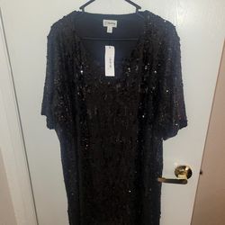 Women's 2XL Black Full Sequined Dress New