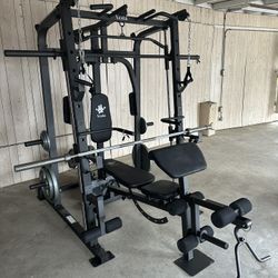 Vesta Fitness Smith Machine 1001 w/Bench Attachment | 245lb Cast Iron Olympic Weights | 7ft Olympic Bar | Fitness | Gym Equipment | FREE DELIVERY 🚚 
