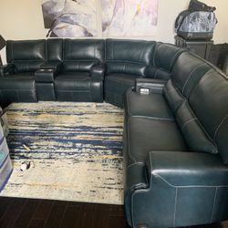 Wraparound Blue Leather Couch