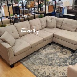 Beautiful 2-Pc Tweed-Like Velvet Sectional Sofa With 2 Accent Pillows  ✅️No Tax ✅️