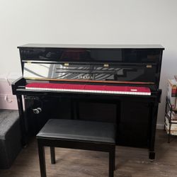 Yamaha Upright Piano w/ Silent Headphone System – Polished Ebony + Bench