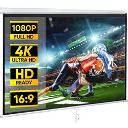 80 inch Manual Pull Down Projector Screen 16:9 HD 4K Projector Movies Screen