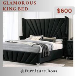 King Size Beds - Black, Grey, Beige, - Mattress Sold Separately 