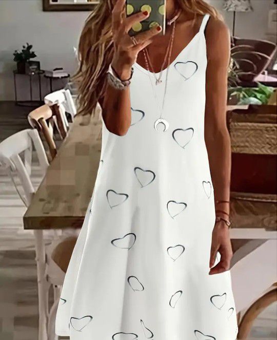 Women's Size XXL (14) White Heart Print Dress 