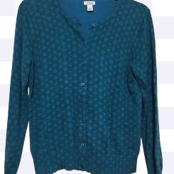 L.L.Bean Womens  small Button Front Cardigan Sweater Green Diamond Supima Cotton