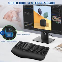 Brand New EDJO Ergonomic Wireless Keyboard Rechargeable, Bluetooth/2.4G Wireless Keyboard with Cushioned Wrist Rest, Multi-Device, Split Design, for W