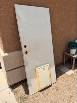 White Wood Side Door with Large Doggy Door Built In - 74” x 31.5”