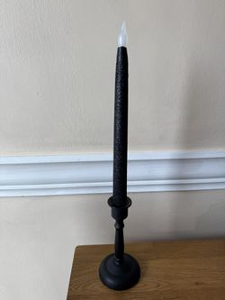 17” Tall Flameless Black Glitter Taper Candle 