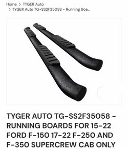 BRAND NEW…TYGER AUTO TG-SS2F35058 - RUNNING BOARDS FOR 15-22 FORD F-150 17-22 F-250 AND F-350 SUPERCREW CAB ONLY 3.5 INCH WIDE TEXTURED BLACK TYGER RI