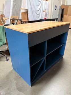 Blue Kitchen Island / Work Table – Butcher Block Top