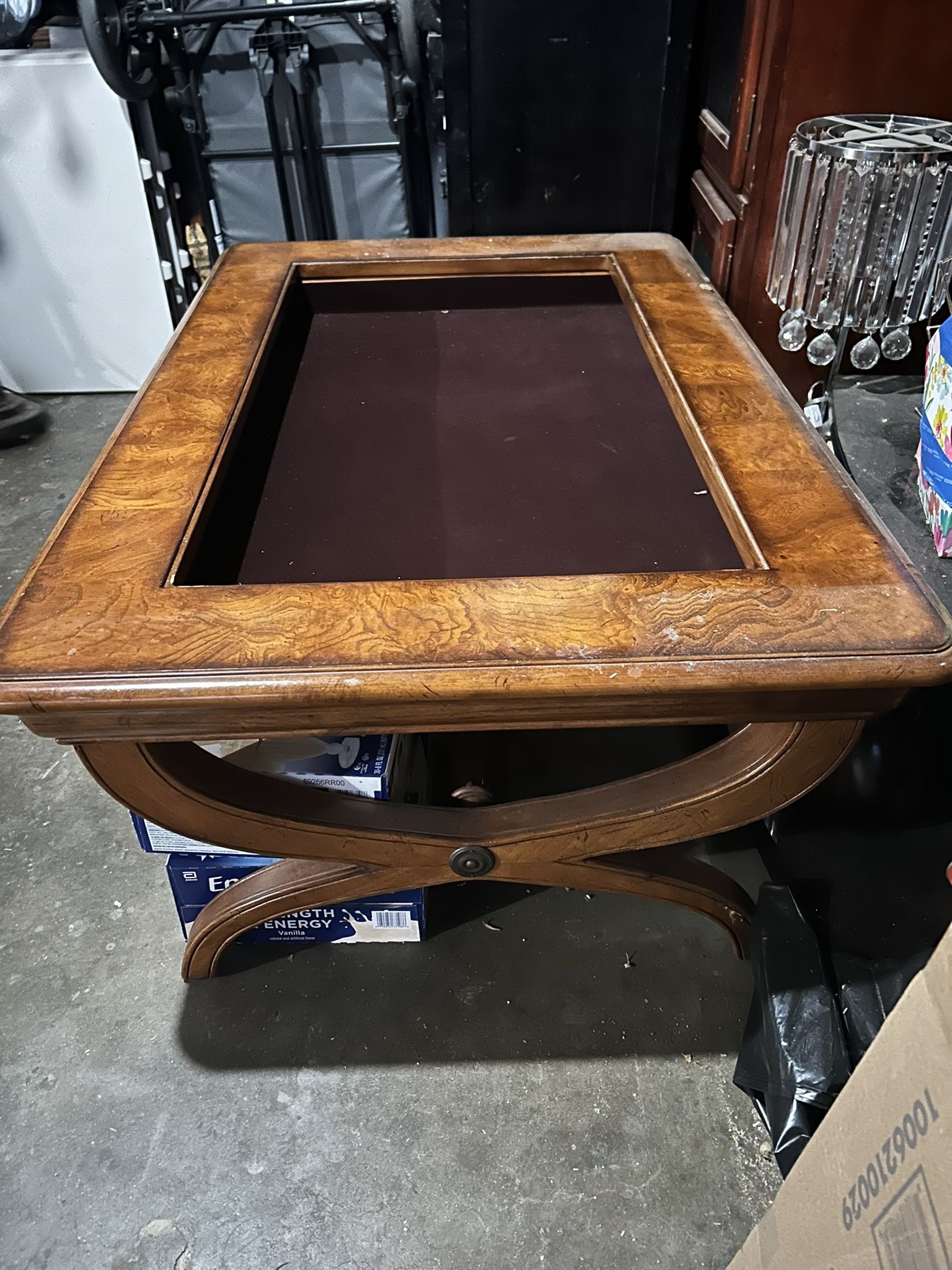 Wooden Coffee Table With Glass Top