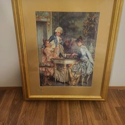Women Playing Chess 23" x 19" Victorian Style Framed Print Picture Wall Art  - Like-New 